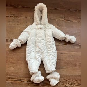 Absorba Snowsuit Bunting Baby 6-9 Months Puffer White Made In Paris Faux FUR